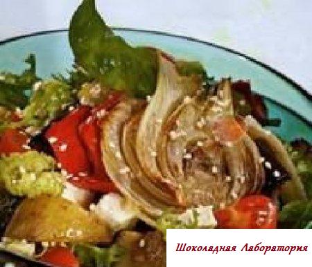 Новогодний рецепт овощного салата с жареными кабачками