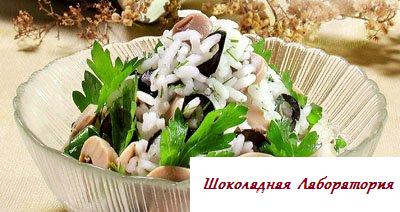 Рецепт - Салат грибной с рисом